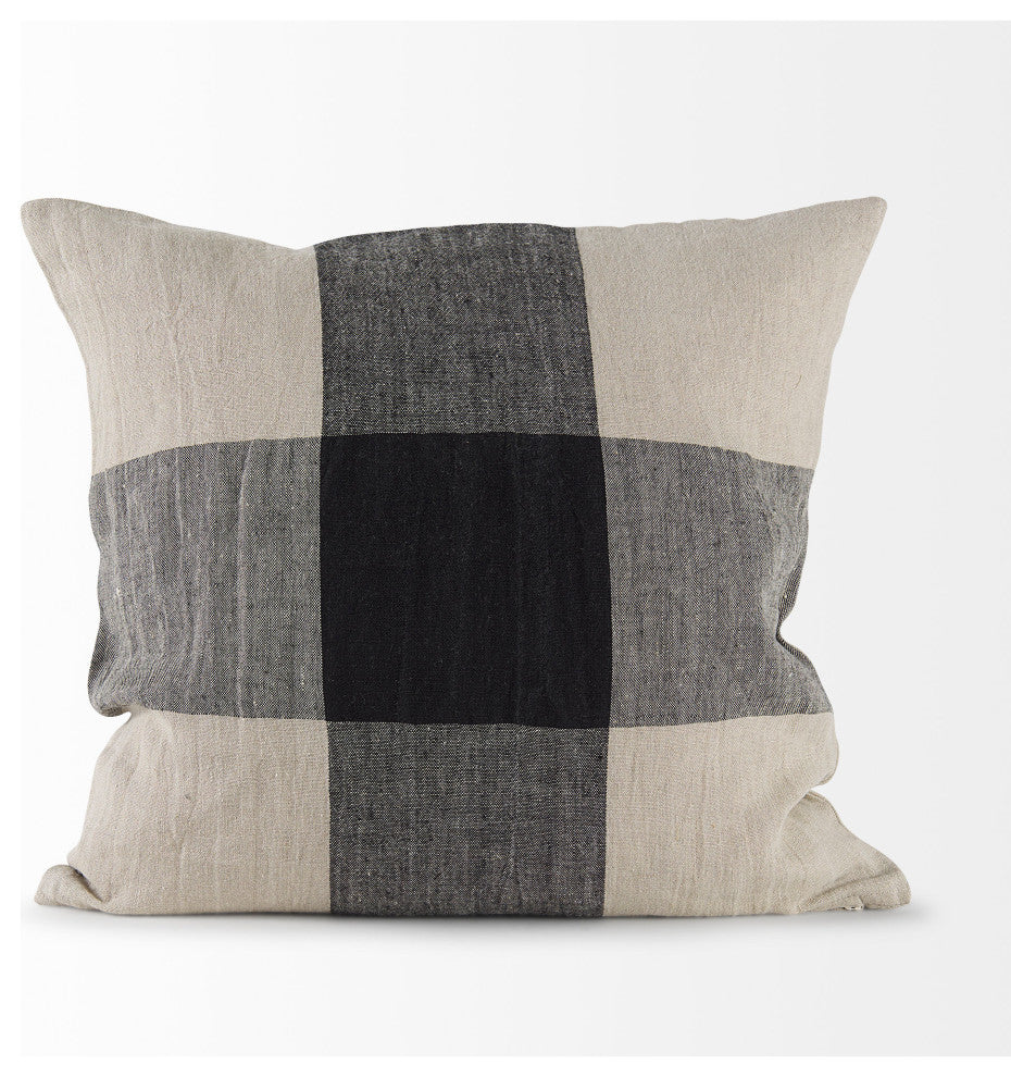 Raquel 18L x 18W Beige and Black Fabric Plaid Decorative Pillow Cover