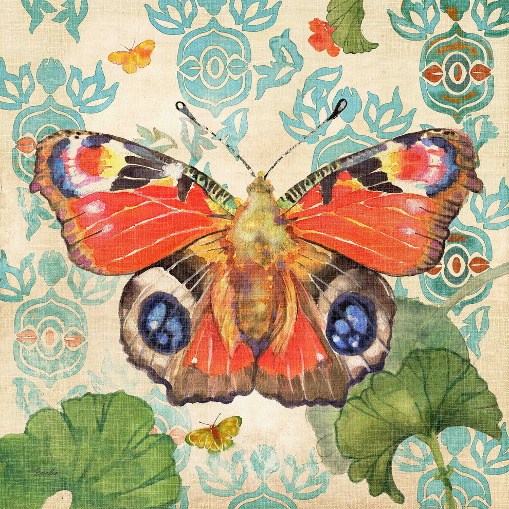 "European Peacock Butterfly" Painting Print on Canvas by Evelia