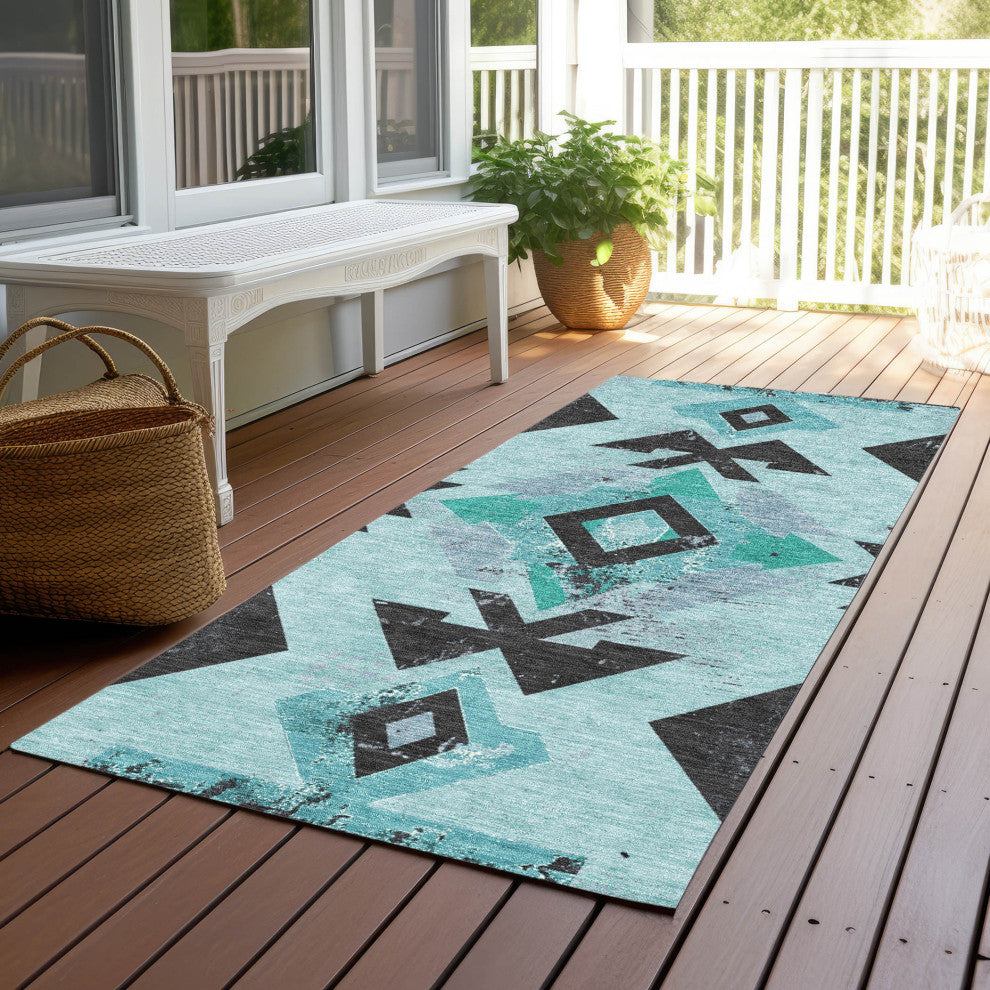 Machine Washable Indoor/Outdoor Chantille ACN1882 Teal 2'3" x 7'6" Runner Rug