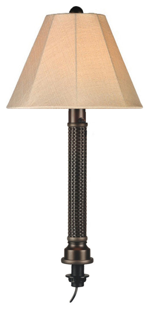 20-787 Umbrella Table Lamp With 2" Dark Mahogany Wicker And Bronze Tube Body