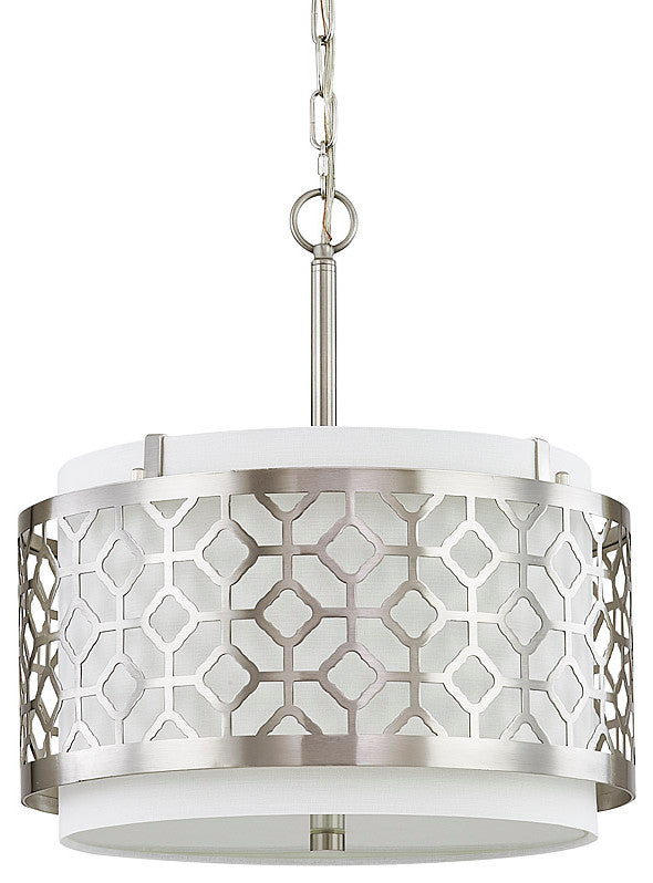 Melrose  2-Light Drum Metal Shade Pendant Light - Brushed Nickel, Brushed Nickel