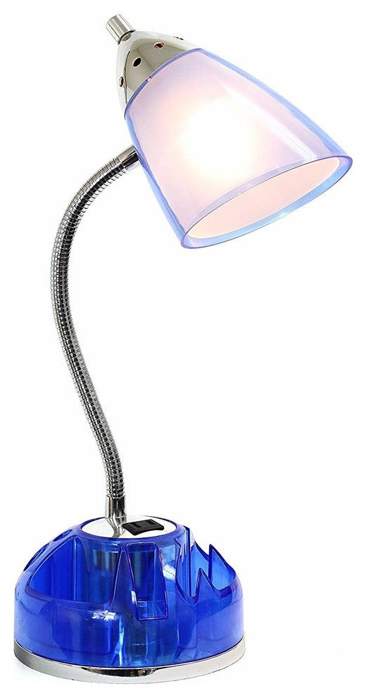 Limelights Flossy Organizer Desk Lamp With Charging Outlet Lazy Susan Base, Blue