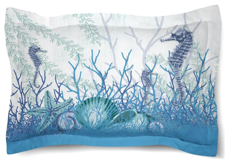 Laural Home Aquatic Seahorses and Sea Shells Standard Duvet Sham