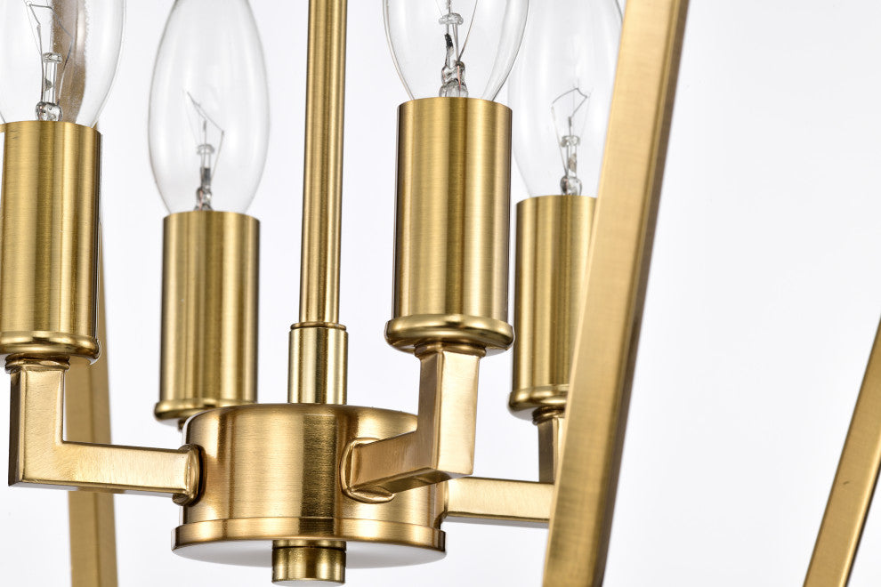 4-Light 12 in. Gold Caged Lantern Modern Pendant