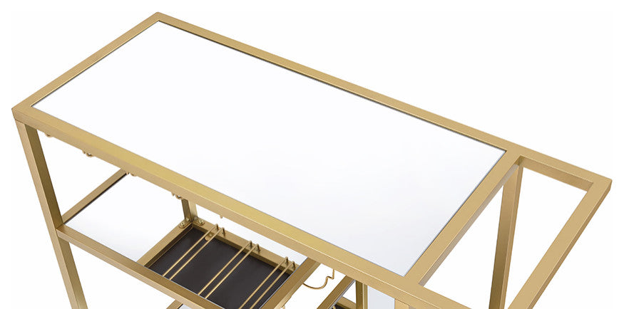 40" X 16" X 37" Gold And Clear Glass Serving Cart