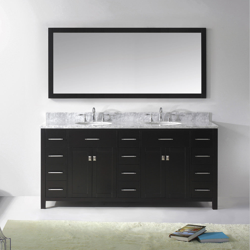 Caroline Parkway 72" Double Bathroom Vanity Set Espresso, Marble Top