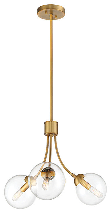 3-Light Chandelier, Natural Brass