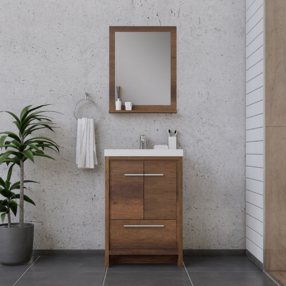 Sortino 24" Modern Bathroom Vanity With Sink, Rosewood
