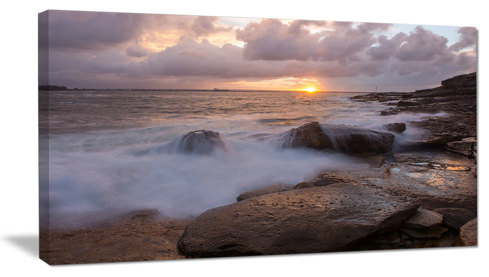 "Waves Hitting Rocks in Australia Coastline" Canvas Print32"x16"