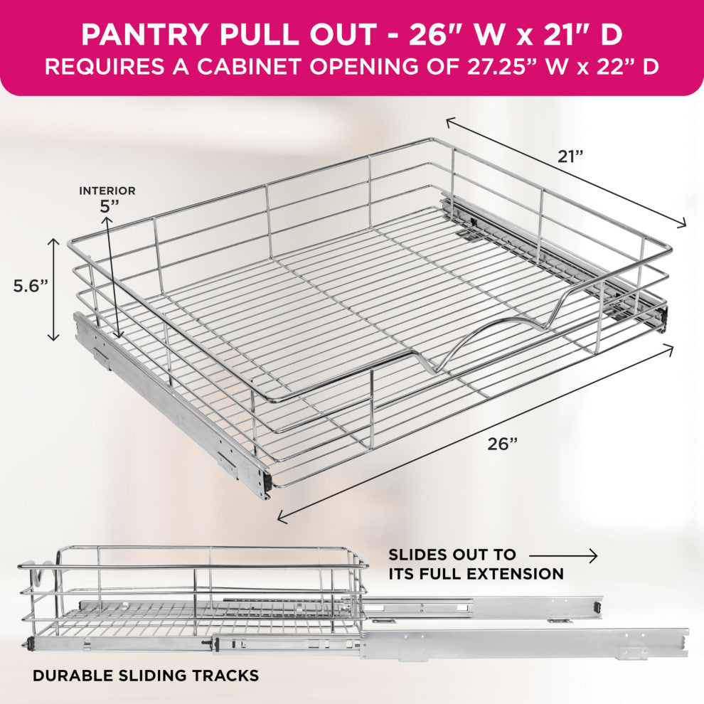 TARTO Heavy-Duty Pull Out Cabinet Organizer - Pantry Drawer Slide Out Caddy, 26"x21"