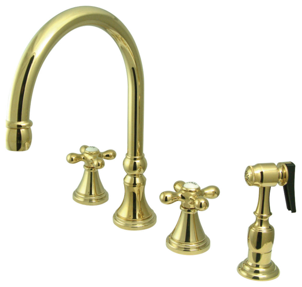 Kingston Brass Widespread Kitchen Faucet With Brass Sprayer, Polished Brass