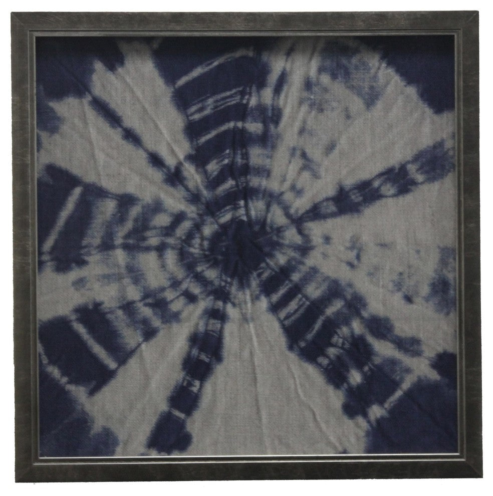 Shibori Indigo # 2 On Linen, Pewter Shadowbox