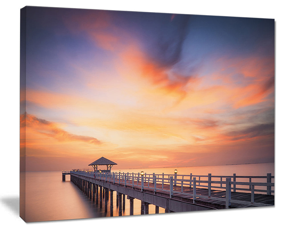 "Infinite Wooden Bridge Under Clouds" Sea Bridge Canvas Wall Artwork, 40"x30"