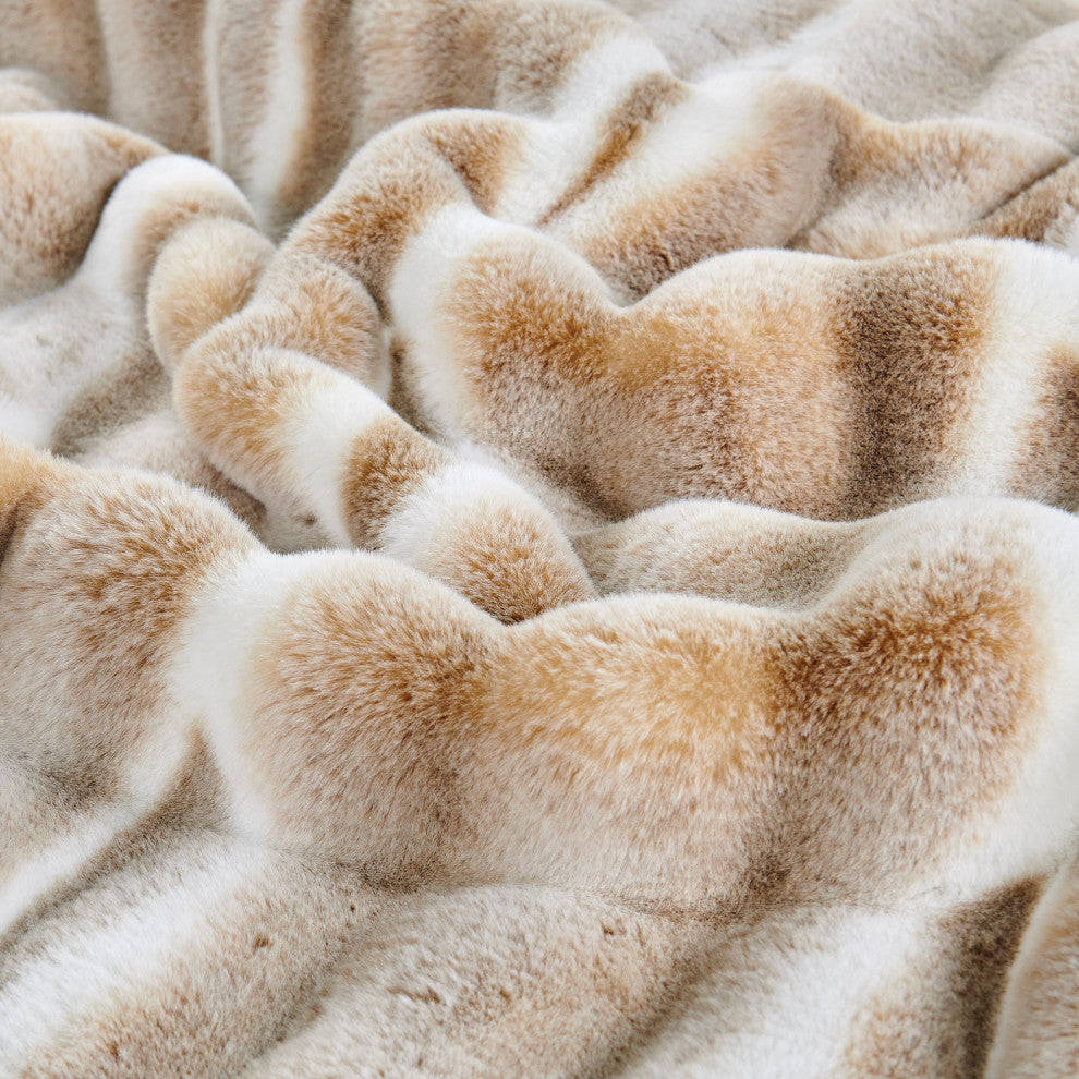 Tip Dying Two Tone Faux Fur Throw, Brown White