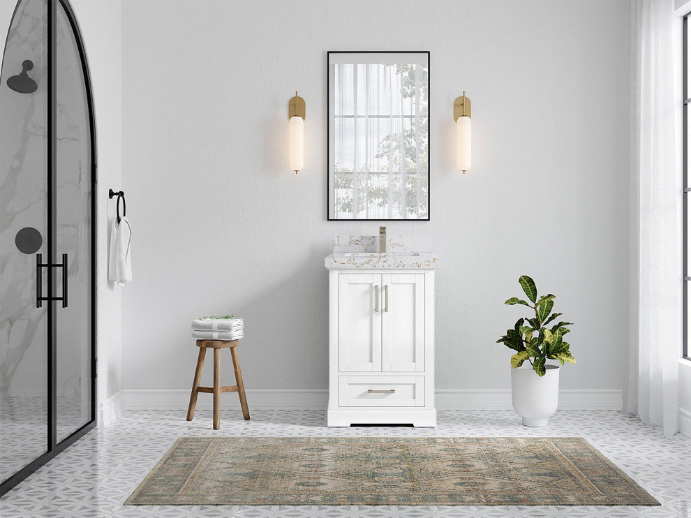 Boston 24 Single Sink Bathroom Vanity, White 2" Viola Gold
