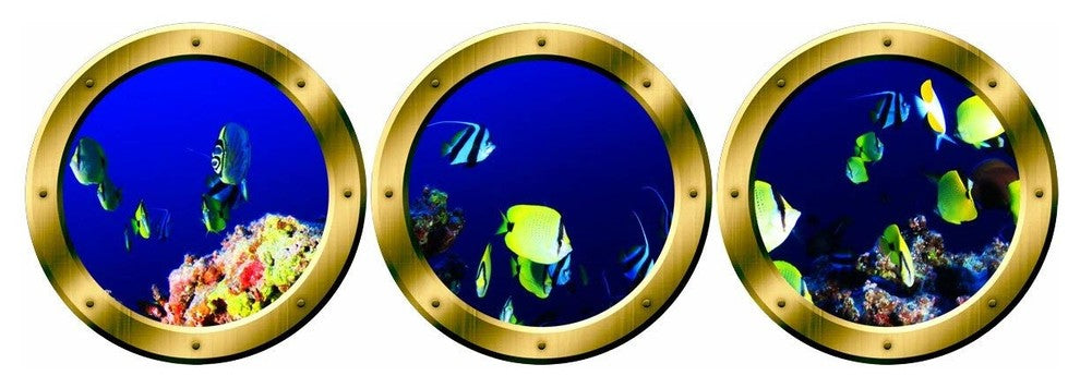 VWAQ Coral Reef Fish Decals Porthole Underwater Ocean Stickers Wall Art Decor, 2