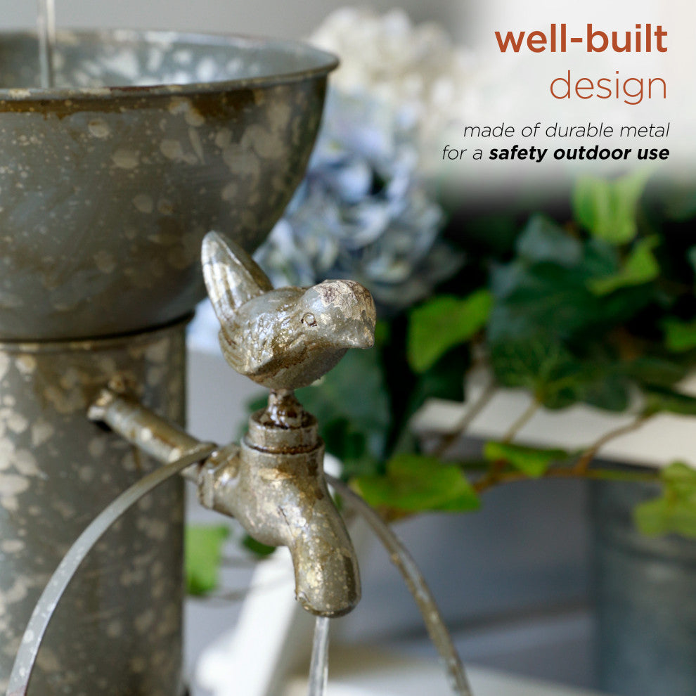 34" Tall Outdoor 3-Tier Rustic Metal Water Pump Fountain