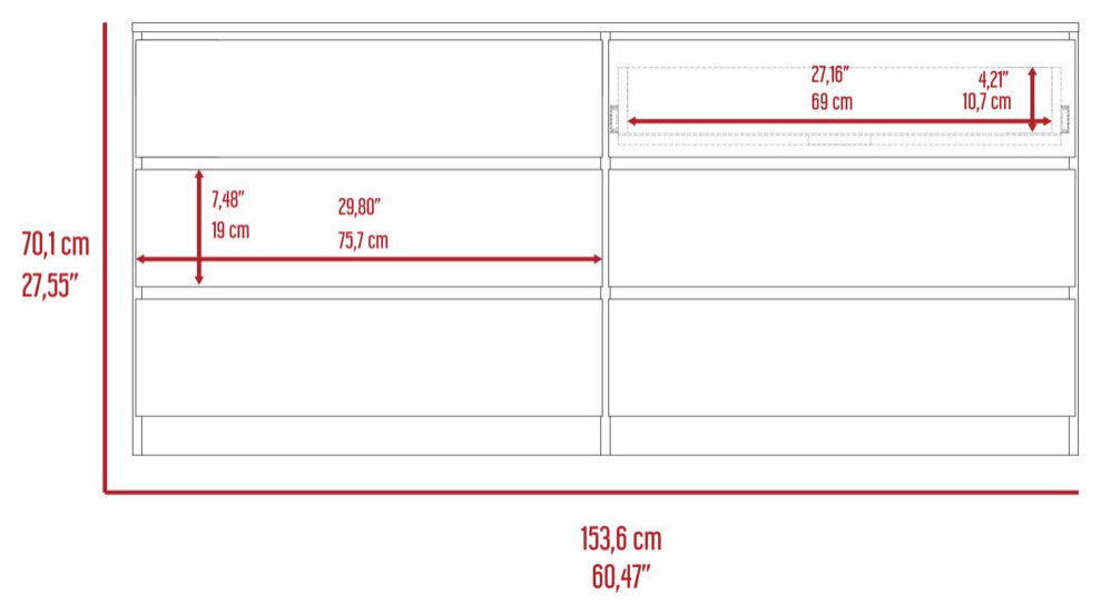 FM FURNITURE Seul Modern Minimal Six Drawer Double Dresser with Superior Top