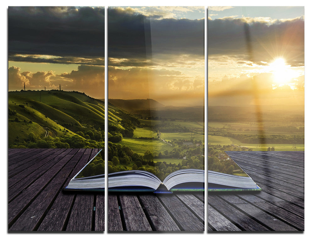 "Open Book to Green Valley" Digital Metal Wall Art, 3 Panels, 36"x28"