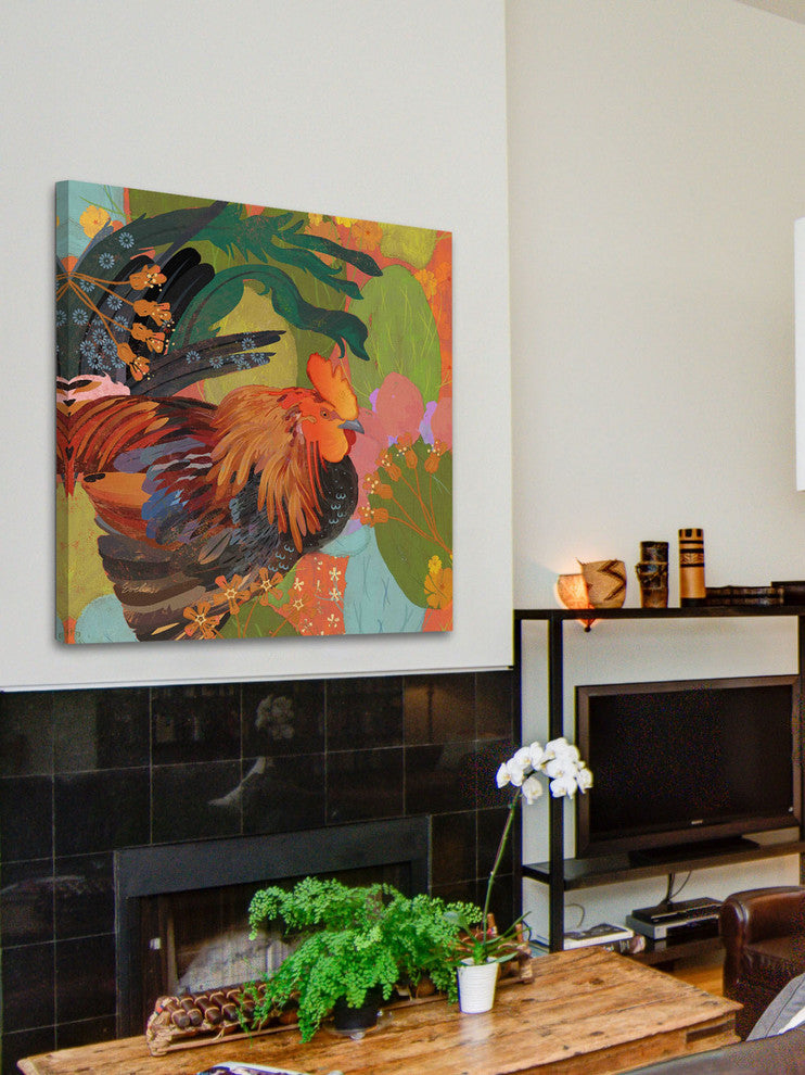 "Mexican Rooster" Painting Print on Canvas by Evelia