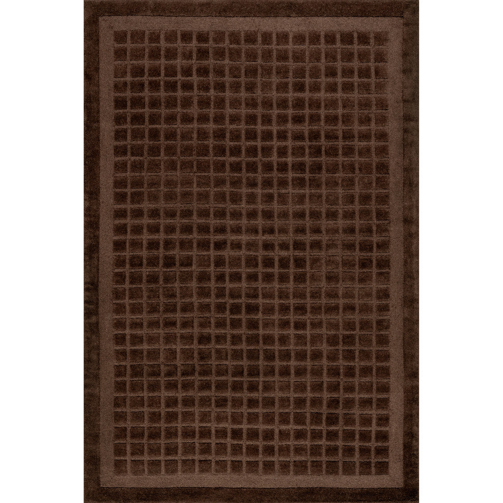 Fritz Checkered Wool Area Rug, Brown 4' x 6'