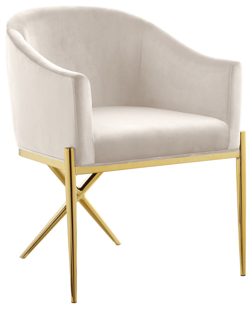 Xavier Velvet Dining Chair, Cream, Gold Legs