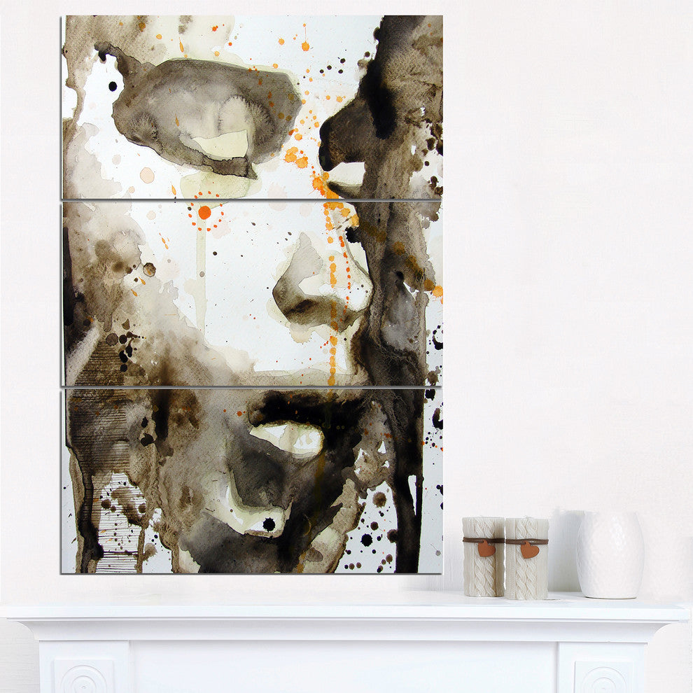 "Brown Illustrated Girl" Metal Wall Art, 3 Panels, 28"x36"