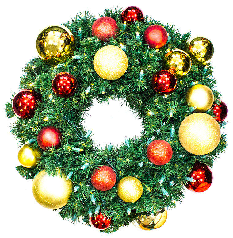 2' Sequoia Wreath Decorated With The Red, Gold Ornament