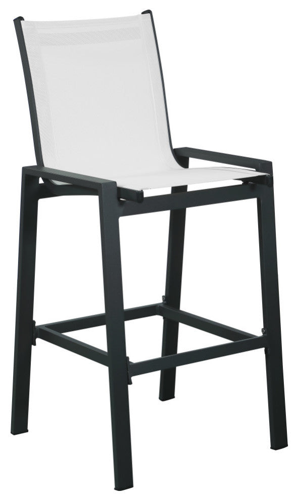 Nizuc Mesh Water Resistant Patio Aluminum Barstool (Set of 2), White, Gray Frame