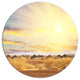 African Huts Under Colorful Sky, Landscape Disc Metal Artwork, 36"