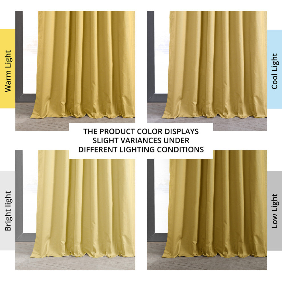 Solid Cotton Blackout Curtain Single Panel, Light Ochre, 50w X 108l