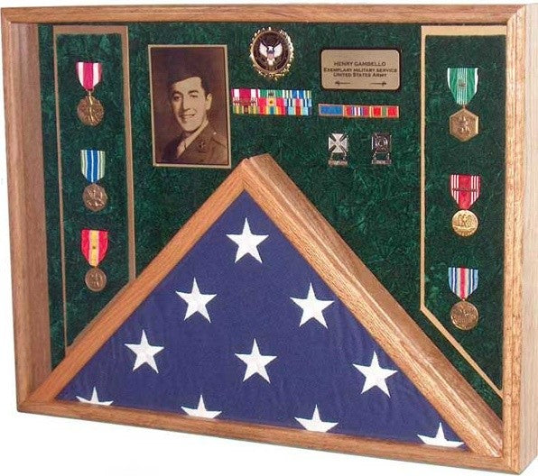 27" X 21" Solid Oak Burial Flag and Military Medal Display Case, Navy Emblem