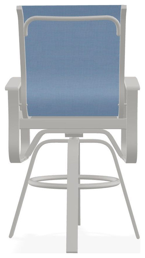 Belle Isle Sling Bar Height Outdoor Swivel Armchair, Sky/Snow