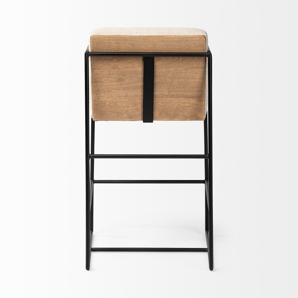 Stamford Light Beige Upholstered Seat With Wood Back, Metal Frame Counter Stool