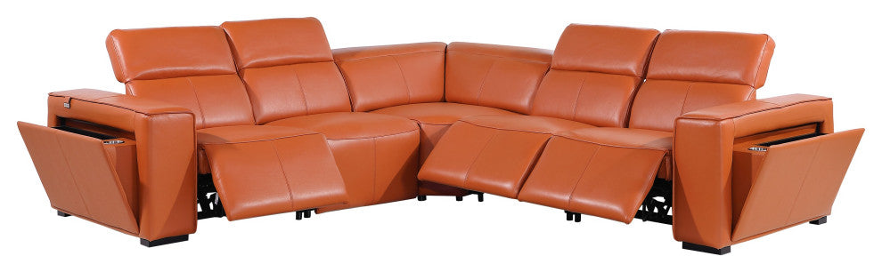 Niccolo Italian Leather 5-Piece L-Shaped Power Reclining Sectional, Camel