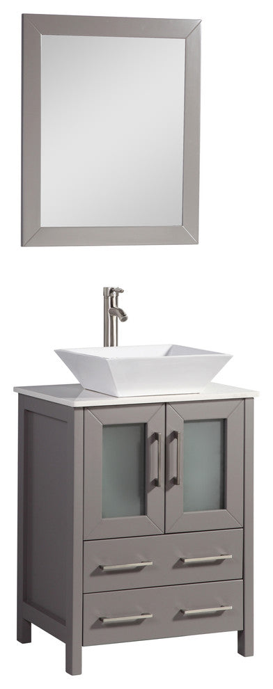 24" Bathroom Vanity With Matching Mirror, Light Gray