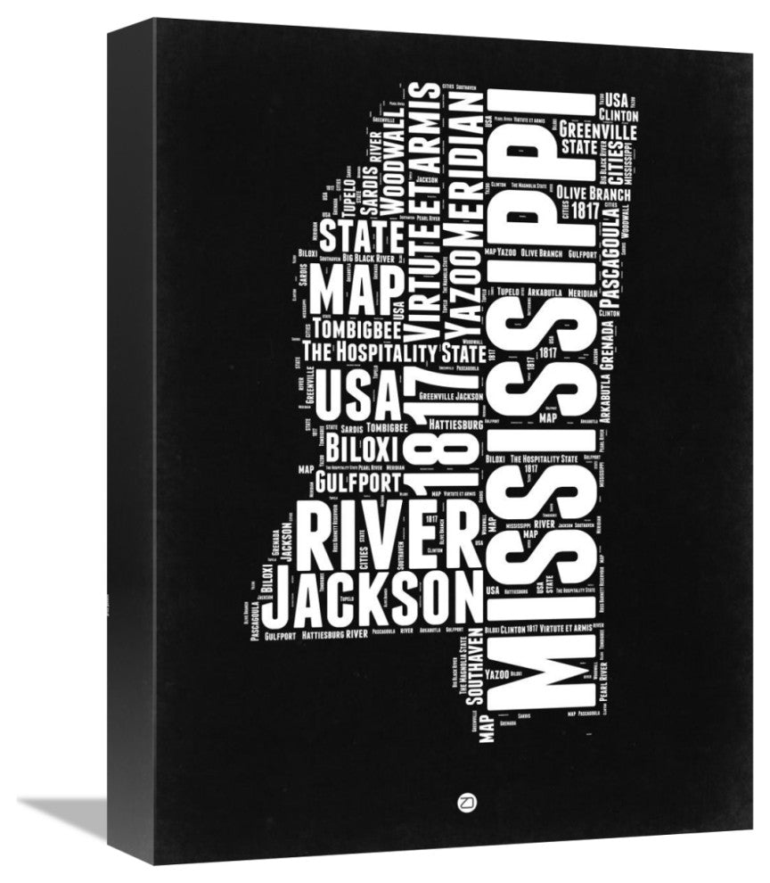"Mississippi Black and White Map" Fine Art Print