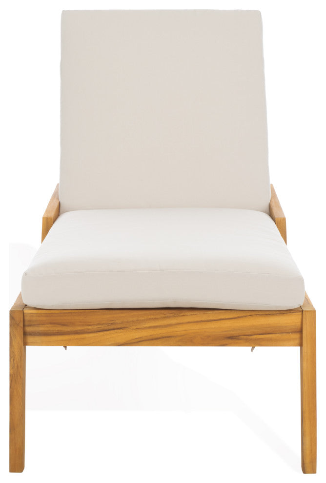 Safavieh Couture Indoor-Outdoor Caledonia Teak Chaise Lounge, Natural/White