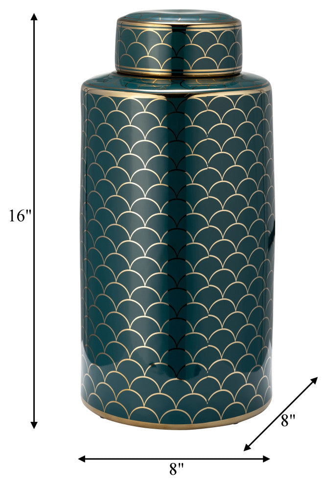 Ceramic 16" Crackle Jar, Lid, Gold