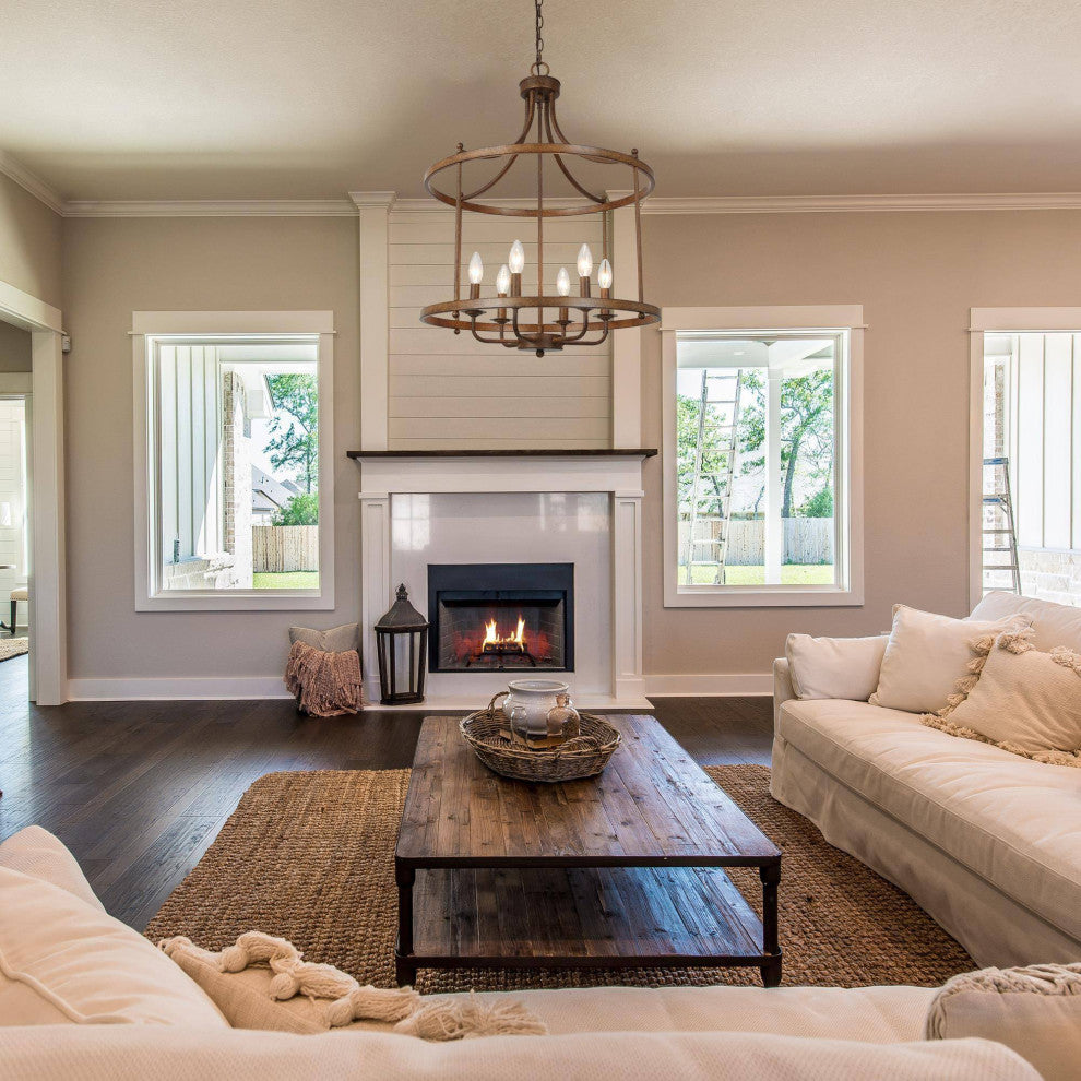 LNC Lepetos 6-Light Matte Finish Modern Cage Chandelier, Brown