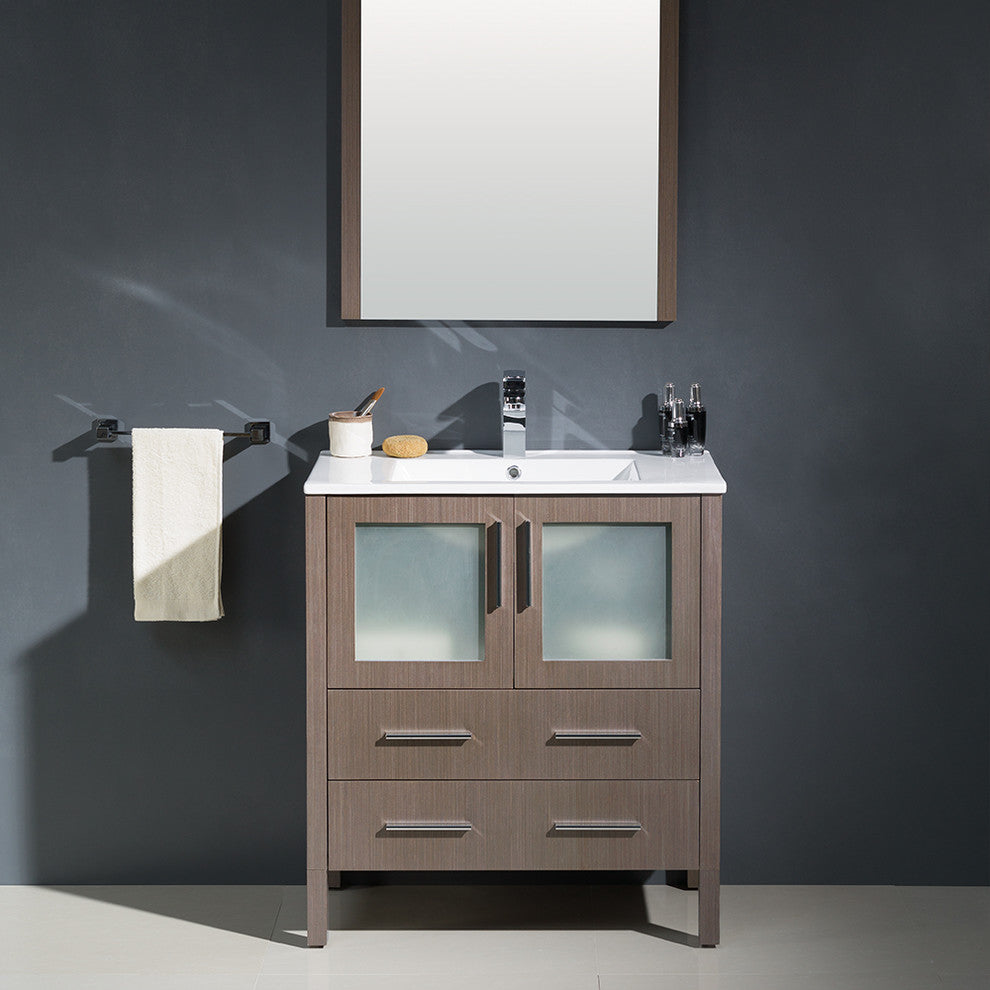 Torino 30" Gray Oak Modern Bathroom Vanity With Integrated Sink, FFT1040CH