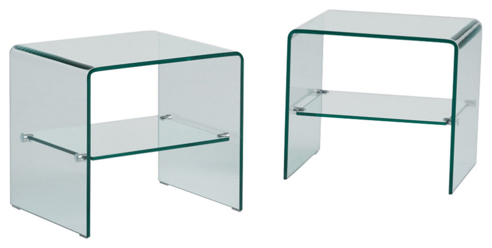 Altura Modern Glam Tempered Glass End Tables, Set of 2, Clear