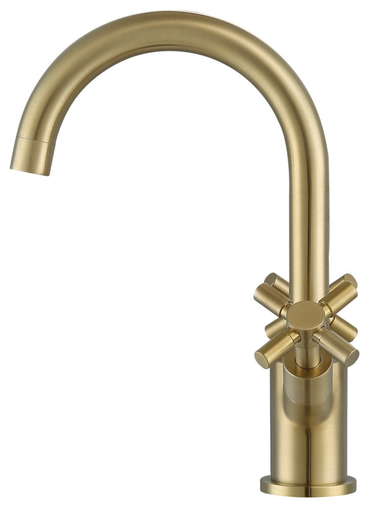 Prima Cross-Handle 1-Hole Bathroom Faucet in Brushed Champagne Gold