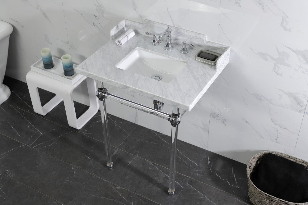 Kingston Brass LMS30MASQ1 30" Carrara Marble Console Sink, Acrylic Legs