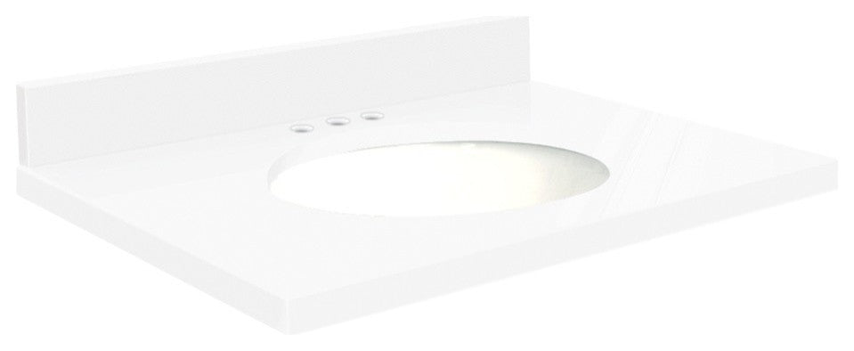 Quartz 25"x22" Vanity Top, White Bowl, Nano Crystal, 4" Centerset