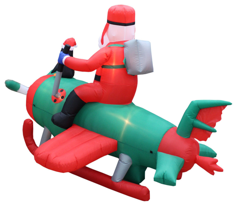 Inflatable Santa Clause and Penguin Airplane Yard Decoration, 8'