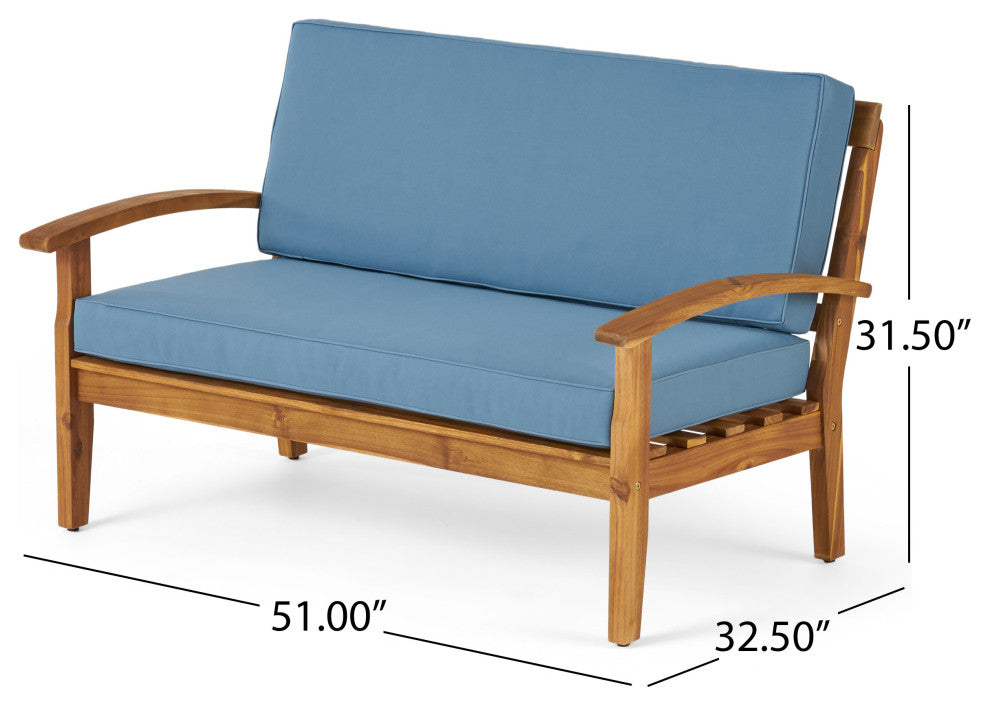GDF Studio 4-Piece Peyton Acacia Wood Chat Set With Water Resistant Cushions, Blue