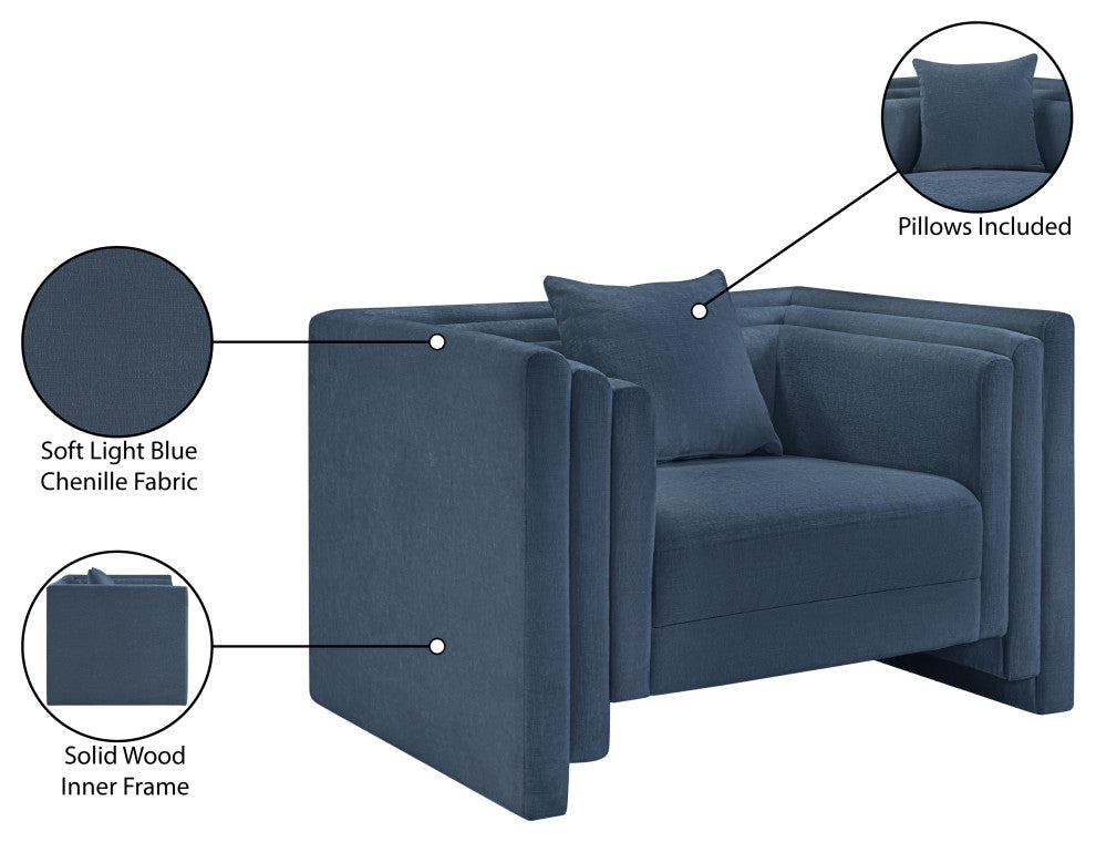 Everett Upholstered Chair, Light Blue, Chenille Fabric