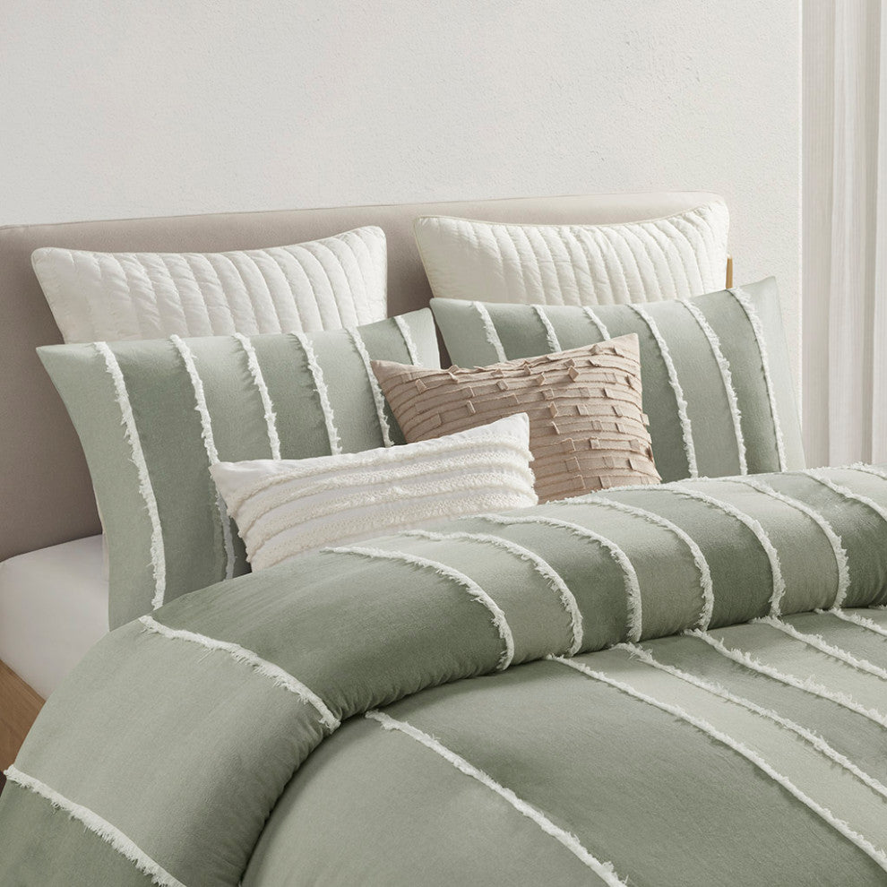 INK+IVY Shay 3 Piece Striped Cotton Duvet Cover Set