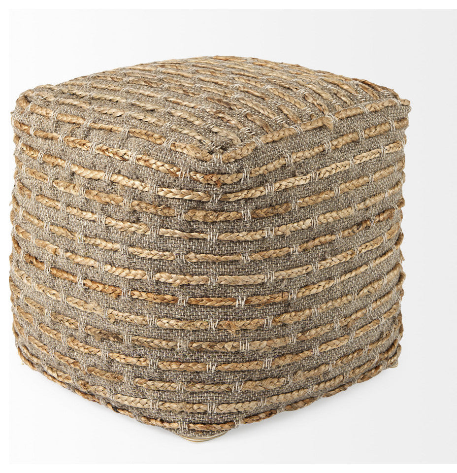 Binita 16.0Lx16.0Wx16.0H Gray/Brown Hemp Wool and Cotton Pouf
